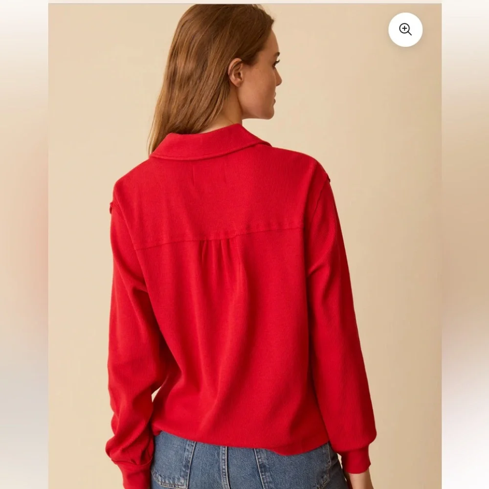 Grey State Harper red long sleeve Moda waffle blouse - Picture 2 of 6